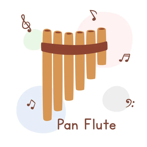 Bambú Pan Flauta Clipart Estilo Dibujos Animados Simple Lindo Madera — Vector de stock