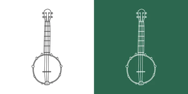 Línea Banjo Dibujo Estilo Caricatura Instrumento Cuerda Banjo Clipart Dibujo — Vector de stock