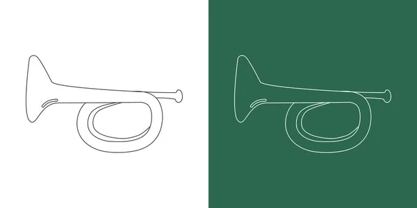 Bugle Línea Dibujo Estilo Dibujos Animados Instrumento Latón Bugle Clipart — Vector de stock