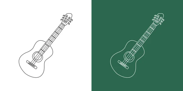 经典的吉他线条画卡通风格 在白色和黑板背景上孤立的线型弦乐器吉他手弹奏 乐器节拍概念 矢量设计 — 图库矢量图片
