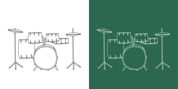 Kit Tambor Línea Dibujo Estilo Dibujos Animados Instrumento Percusión Conjunto — Archivo Imágenes Vectoriales