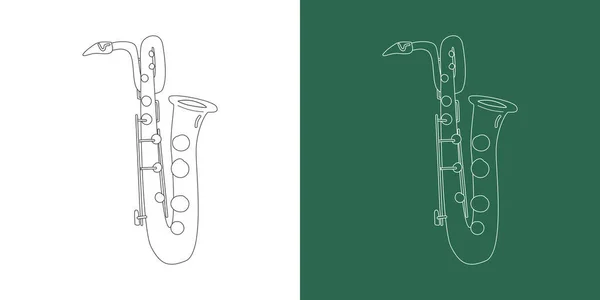 Baritone Saksofon Linia Rysunek Stylu Kreskówki Mosiężny Instrument Baryton Saksofon — Wektor stockowy