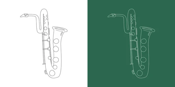Basový Saxofon Linie Kreslení Kreslený Styl Mosazný Nástroj Basový Saxofon — Stockový vektor