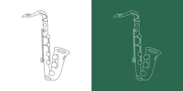 Línea Saxofón Tenor Dibujo Estilo Dibujos Animados Instrumento Latón Tenor — Vector de stock