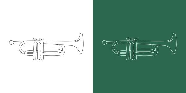 Trompet Hattı Çizgi Film Stili Pirinç Enstrüman Trompeti Beyaz Karatahta — Stok Vektör