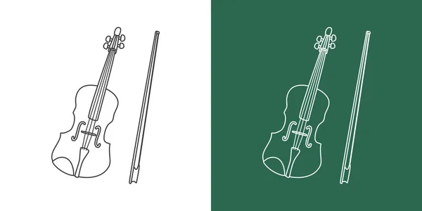 Línea Violín Dibujo Estilo Dibujos Animados Instrumento Cuerda Violín Clipart — Vector de stock