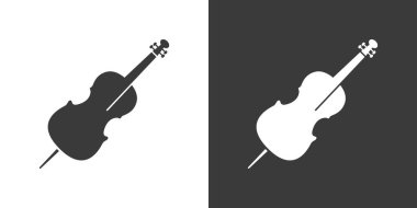 Çello düz web simgesi. Çello logosu tasarımı. İp enstrümanı basit bir çello işareti siluet simgesi ve ters renk. Çello katı siyah ikon vektör tasarımı. Müzik aletleri konsepti