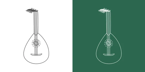 Línea Laúd Dibujo Estilo Dibujos Animados Instrumento Cuerda Lute Clipart — Archivo Imágenes Vectoriales