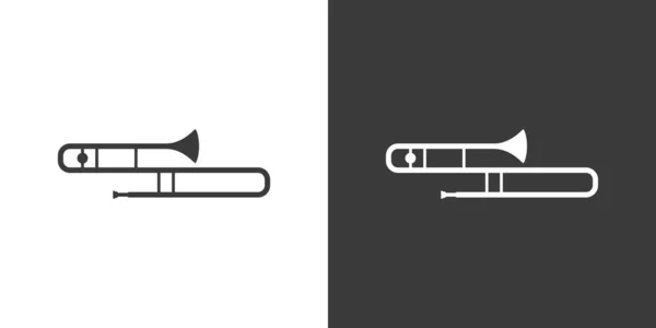 トロンボーンフラットウェブアイコン テノールトロンボーンのロゴデザイン 逆色の真鍮楽器シンプルなトロンボーンサインシルエットアイコン トロンボーンソリッドブラックアイコンベクトルデザイン 楽器のコンセプト — ストックベクタ
