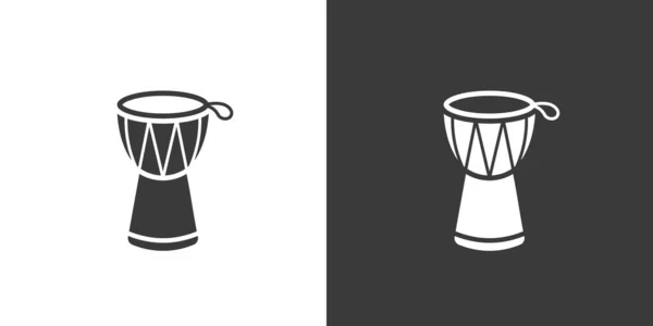 Webアイコンを埋め込みます デンマークのロゴデザイン パーカッション楽器は 反転色のシンプルなDjembeサインシルエットアイコン 固体黒のアイコンベクトルのデザインを埋め込む 楽器のコンセプト — ストックベクタ
