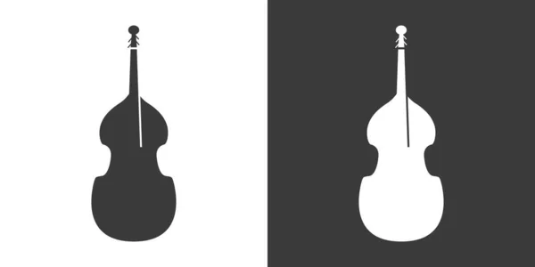 ダブルベースフラットウェブアイコン ダブルベースのロゴデザイン 文字列楽器反転色とシンプルなコントラバスサインシルエットアイコン ダブルベースソリッドブラックアイコンベクトルデザイン 楽器のコンセプト — ストックベクタ
