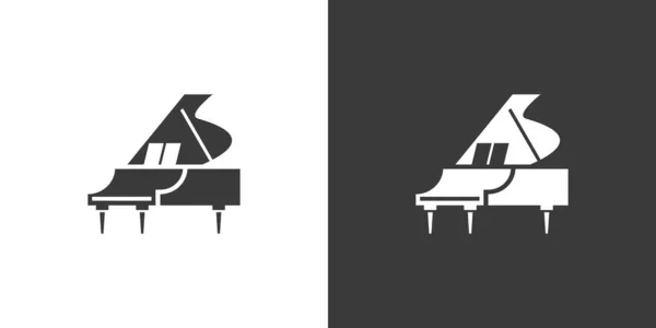 グランドピアノフラットウェブアイコン ピアノロゴデザイン 楽器シンプルなグランドピアノサインシルエット音楽クラス ピアノクラス アプリのための固体黒のアイコンベクトルデザイン 楽器のコンセプト — ストックベクタ