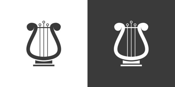 Lyre flat web icon. Classical lyre logo design. String instrument simple lyre sign silhouette icon with invert color. Lyre solid black icon vector design. Musical instruments concept