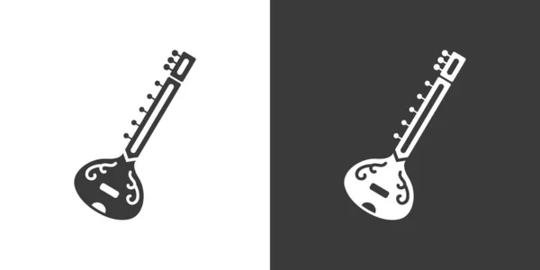 Sitar Ícone Web Plana Desenho Tradicional Logotipo Sitar Indiano Instrumento — Vetor de Stock