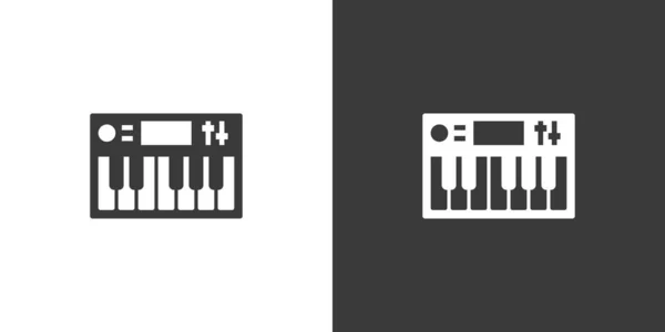 音楽キーボードフラットウェブアイコン シンセサイザーキーボードのロゴデザイン シンセサイザーは反転色のシルエットアイコンを表示します キーボードソリッドブラックアイコンベクトルデザイン 楽器のコンセプト — ストックベクタ