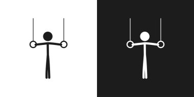 Jimnastik halkaları ikonu pictogram vektör tasarımı. Çubuk Adam hala atlet vektör simgesi simgesini gösteriyor.