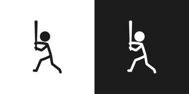 Beyzbol ikonu piktogram vektör tasarımını oynuyorum. Çubuk Adam Beyzbol oyuncusu vektör simgesi simgesi. Sopacı elinde beyzbol sopası tutuyor. Takım sporu konsepti