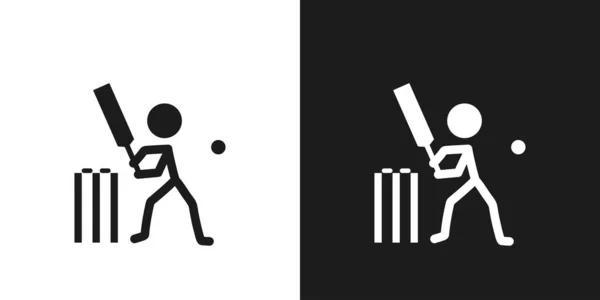 蟋蟀图标象形文字矢量设计 木棍人板球运动员或板球运动员矢量图标符号符号象形文字 — 图库矢量图片