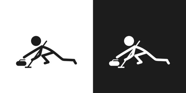 Curling Icono Deportivo Diseño Vectores Pictograma Figura Palo Hombre Curling — Vector de stock