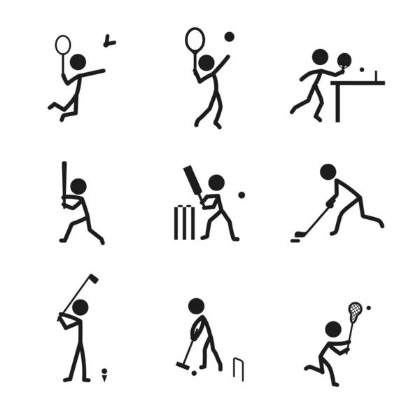 Ensemble Vectoriel Pictogramme Icône Sport Racquet Stick Figure Hommes Sportifs — Image vectorielle