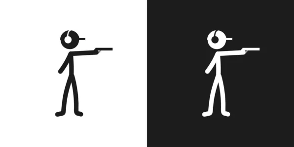 射击运动图标象形文字矢量设计 带有枪支矢量图标符号象形文字的木棍人物射击者 — 图库矢量图片