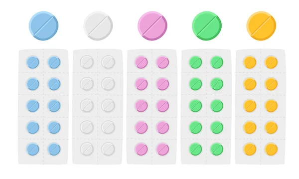 Φάρμακα Δισκίο Κλιπ Στυλ Κινουμένων Σχεδίων Multicolor Γύρο Ιατρικά Χάπια — Διανυσματικό Αρχείο