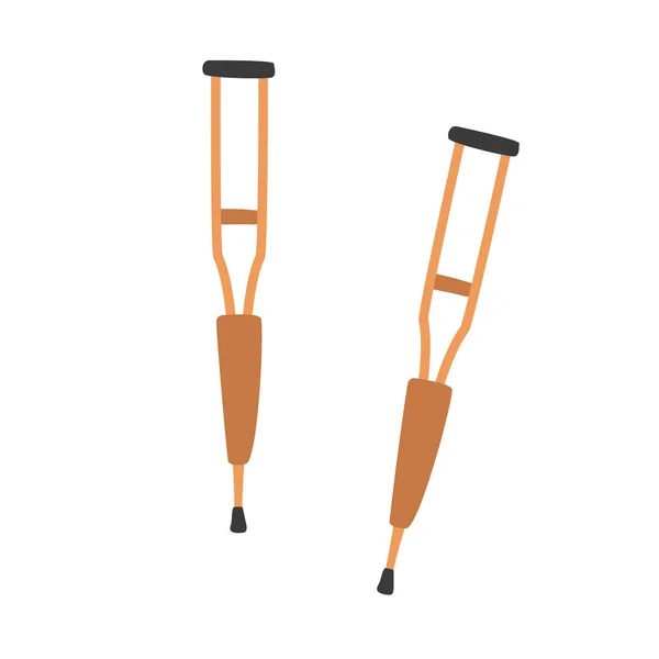 松葉杖は漫画風を切り取る 脇の下の松葉杖フラットベクトルイラスト手描きのドアスタイルのペア 骨折した足の患者杖 リハビリテーションツール 病院と医療の概念 — ストックベクタ