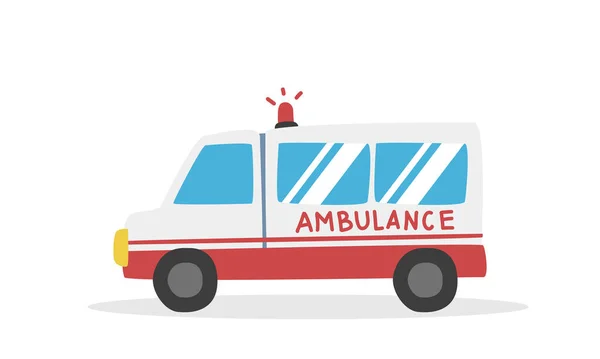 Ambulance Clipart Cartoon Stijl Eenvoudige Ambulance Auto Platte Vector Illustratie — Stockvector