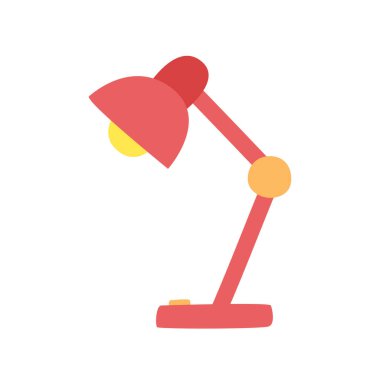 Masa lambası klipsi. Basit kırmızı öğrenci masa lambası düz vektör illüstrasyon çizgi film stili, el çizimi karalama. Öğrenciler, sınıf, okul malzemeleri, okul konseptine geri dönelim.