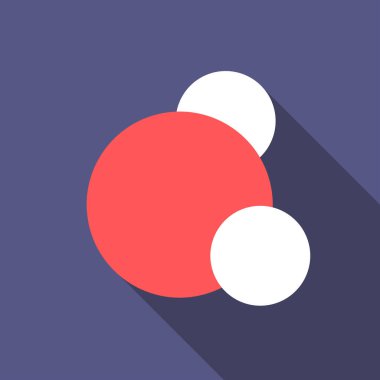 Uzun gölgeli su molekülü düz ikonu. Basit Kimya ikonu piktogram vektör çizimi. Laboratuvar, deney, tıp, fizik, kimya konsepti. Logo tasarımı