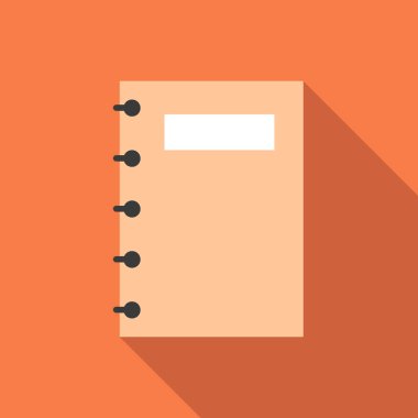 Uzun gölgeli düz sarmal defter simgesi. Basit edebiyat simgesi pictogram vektör illüstrasyonu. Öğrenci, okul, ofis, yazı, ders, not, çalışma, edebiyat konsepti. Logo tasarımı