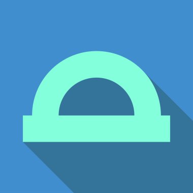 Uzun gölgeli açıölçer düz simge. Basit matematik simgesi pictogram vektör çizimi. Okul konusu, hesaplama, ölçüm, cetvel, matematik konsepti. Logo tasarımı