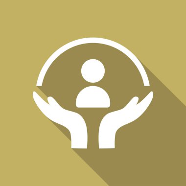 İnsanlığın uzun gölgeli düz simgesi. İlgili elleri ve insan sembolü piktogram vektör illüstrasyonuna sahip basit beşeri bilimler simgesi. Okul konusu, sosyoloji, beşeri bilimler konsepti. Logo tasarımı