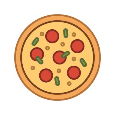 Renkli Tasarımı Renkli Pizza Simgesi veya Logosu. Düz Stil, Çizgi Film Çizim Clipart. Çeşitli Yaratıcı Kullanımlar İçin Çok Yönlü ve Canlı Pizza Grafiği