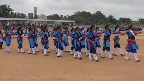 Distriktsstadion Davangere Karnataka Den Augusti 2023 Studentparad Eller Studentmarsch Förbi — Stockvideo
