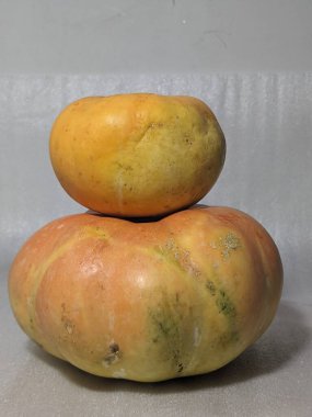 Beyaz arka planda turuncu balkabağı meyvesi 