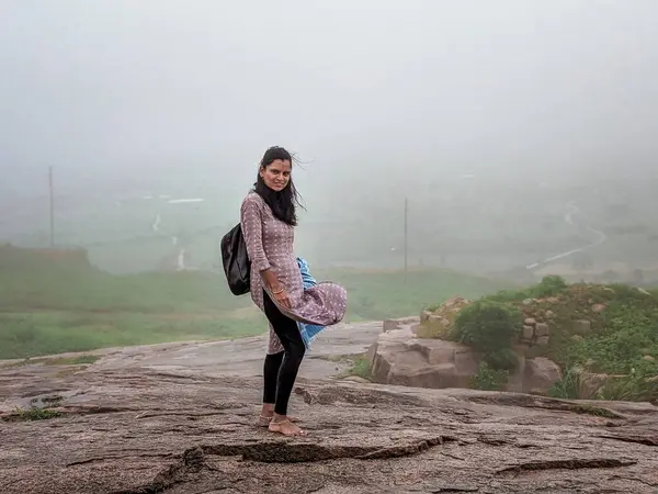 stock image Enchanting Portrait of a Woman in Misty Nature - Ethereal and Serene Photography