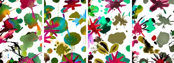 Set of hand drawn abstract nature background. vector colorful watercolor ink doodle tropical leaves flowers, splatters and shapes, background for paper, cover, fabric, interior decor.