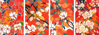 Cherry blossom Japanese background. Beautiful Sakura flowers spring nature art illustration.