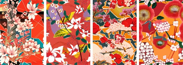 Cherry blossom Japanese background. Beautiful Sakura flowers spring nature art illustration.