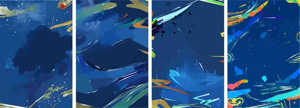 Blue abstract background with gold. Doodle, paint, splatter