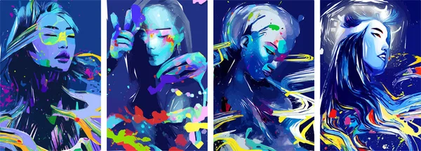 Blue abstract background with gold. Doodle, paint, splatter