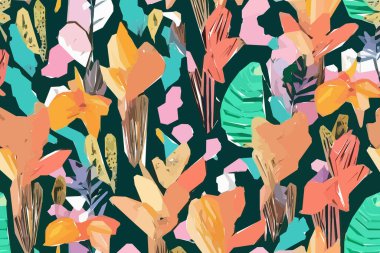 Colorful flowers, plants and leaves. Vector illustrations of flower and bird for classic floral background, wedding invitations and frame