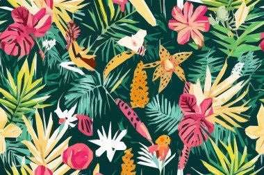 Colorful flowers, plants and leaves. Vector illustrations of flower and bird for classic floral background, wedding invitations and frame