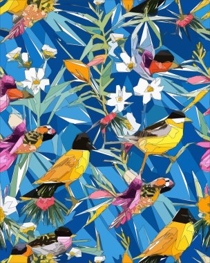 Colorful flowers, plants and leaves. Vector illustrations of flower and bird for classic floral background, wedding invitations and frame