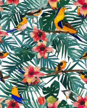 Colorful flowers, plants and leaves. Vector illustrations of flower and bird for classic floral background, wedding invitations and frame