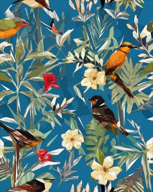 Colorful flowers, plants and leaves. Vector illustrations of flower and bird for classic floral background, wedding invitations and frame