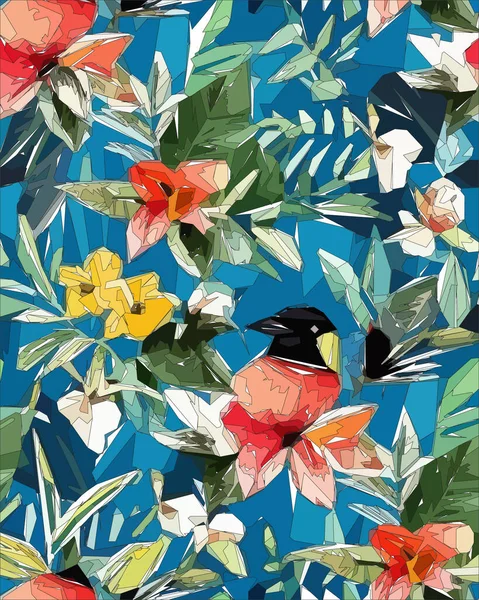 Colorful flowers, plants and leaves. Vector illustrations of flower and bird for classic floral background, wedding invitations and frame