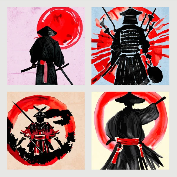 Japanese Samurai Martial Arts Illustration — Stok Vektör
