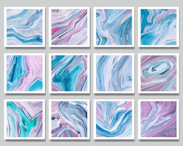 Blue and pink waves abstract background set. Fluid splash, swirl.